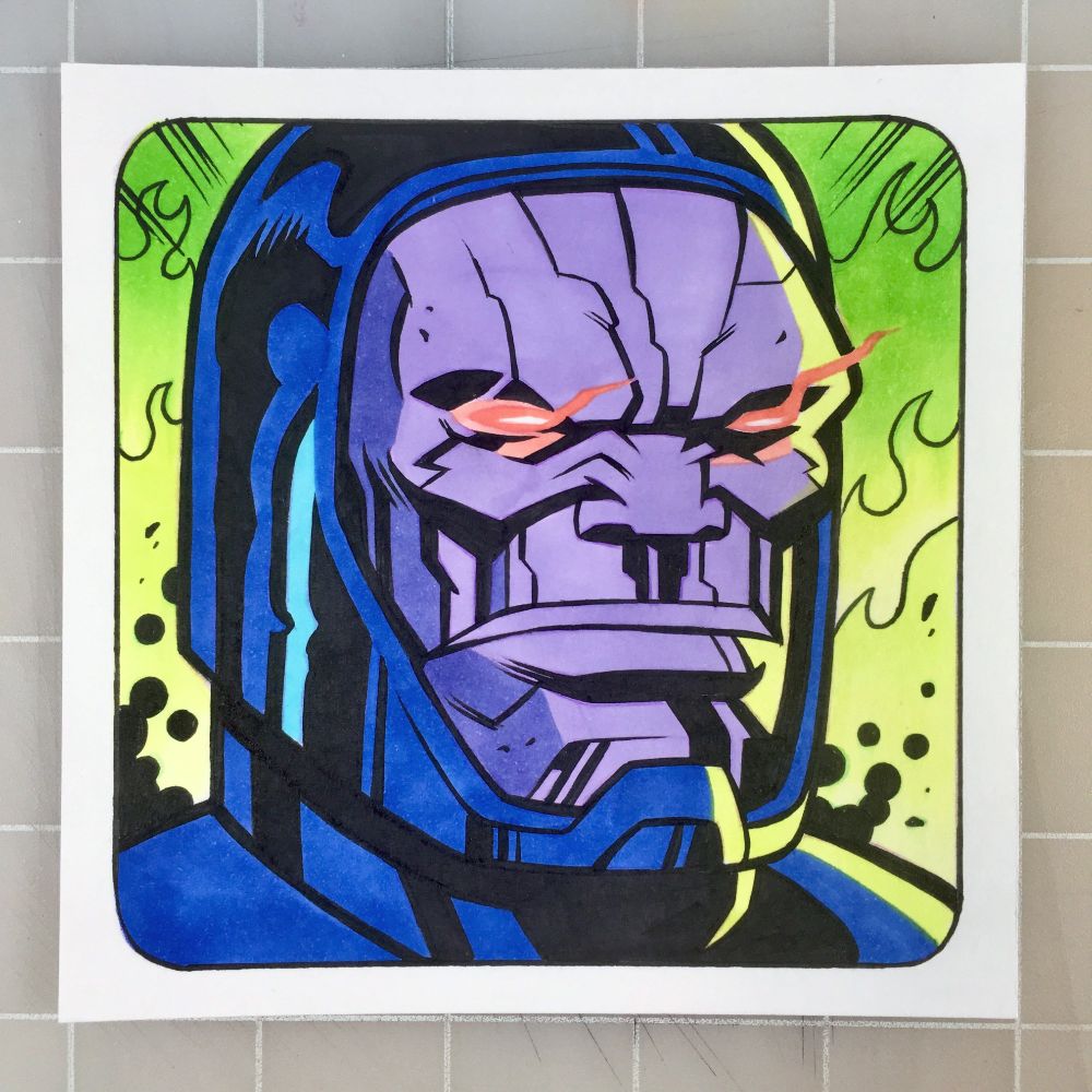 A marker drawing of Darkseid from DC Comics