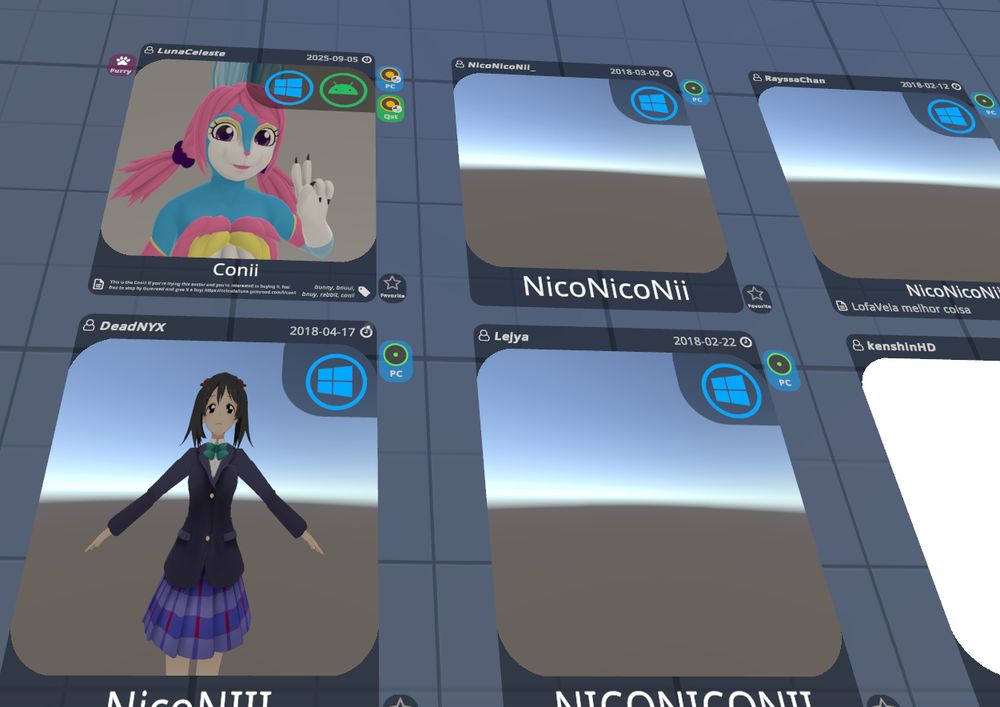 Pictures on a wall. The top left is a picture the demo Conii avatar. A blue bunny girl with pink pigtails throwing up a peace sign.

The pic below her is one of Nico from Love Loive School Idle Project. The other pictures are just the blank scene that you get when you launch the Unity SDK app.

They all say something like "NicoNIII"or "NicoNicoNii" which Nico was known for saying as part of her idol persona.