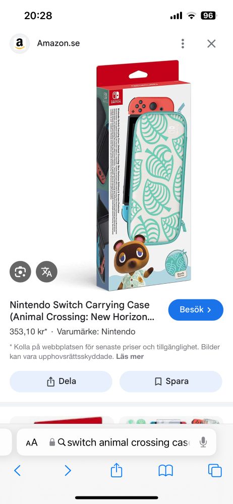 screenshot of a listing of an animal crossing themed nintendo switch carrying case with light green leaves on, which is the one i want