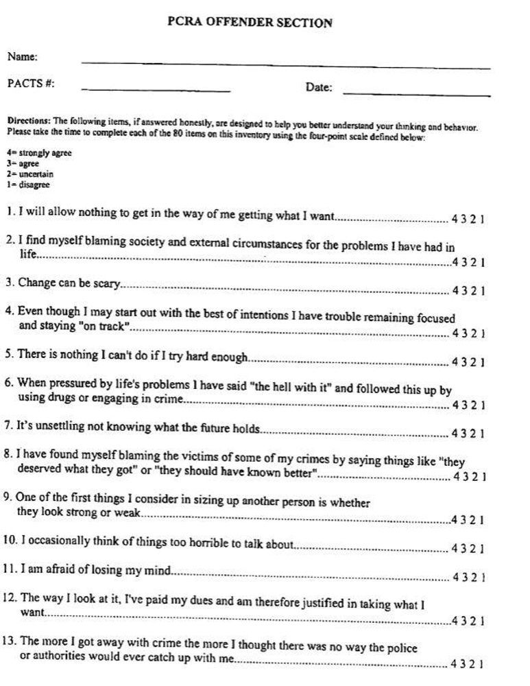 U.S. Probation Post Conviction Risk Assessment