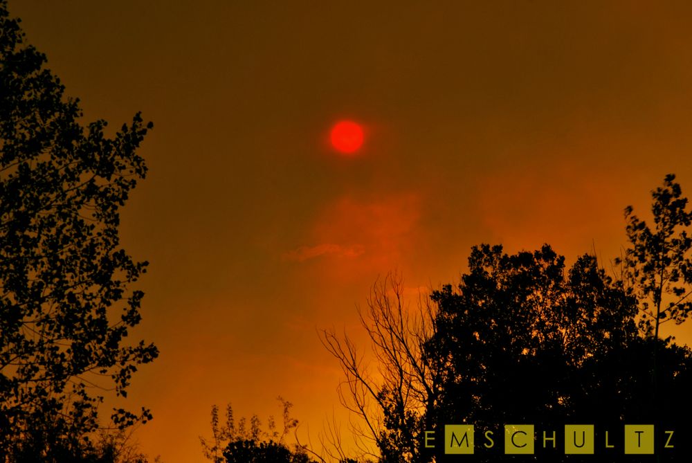 Sunset obscured by smoke and ash from the Los Conchas Wildfire - Jacona, New Mexico - 1 July 2011.
