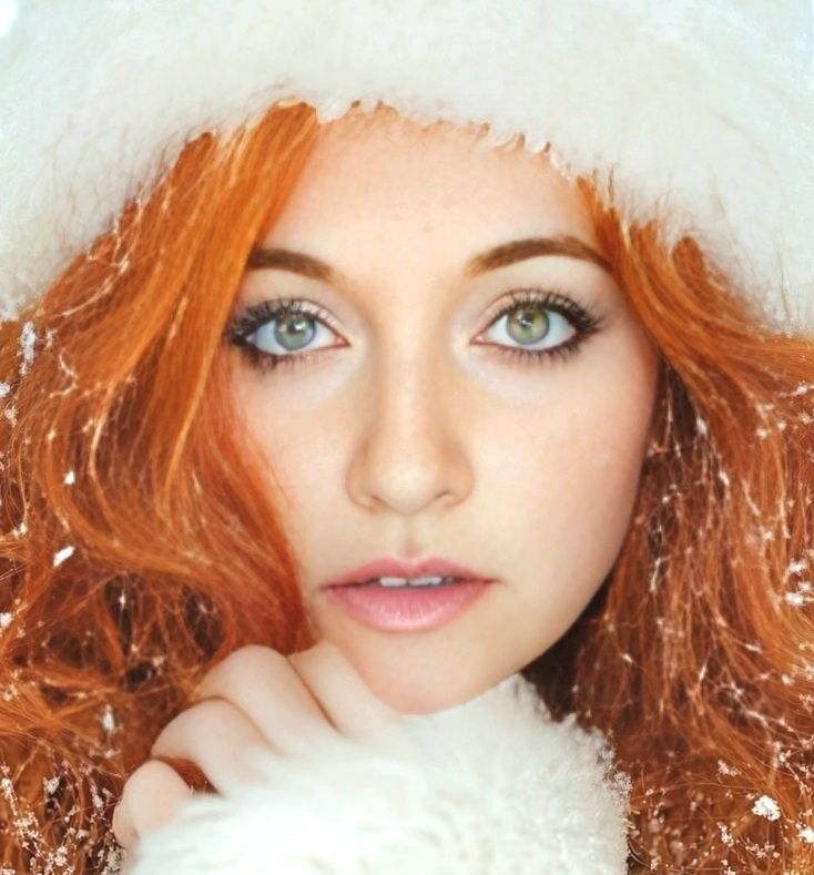 Ai faceswap image of redhead wearing white in winter aesthetic 