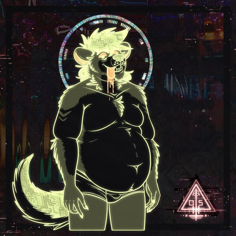 A synth style drawing of Oakie Evergreen being a dopey boi.