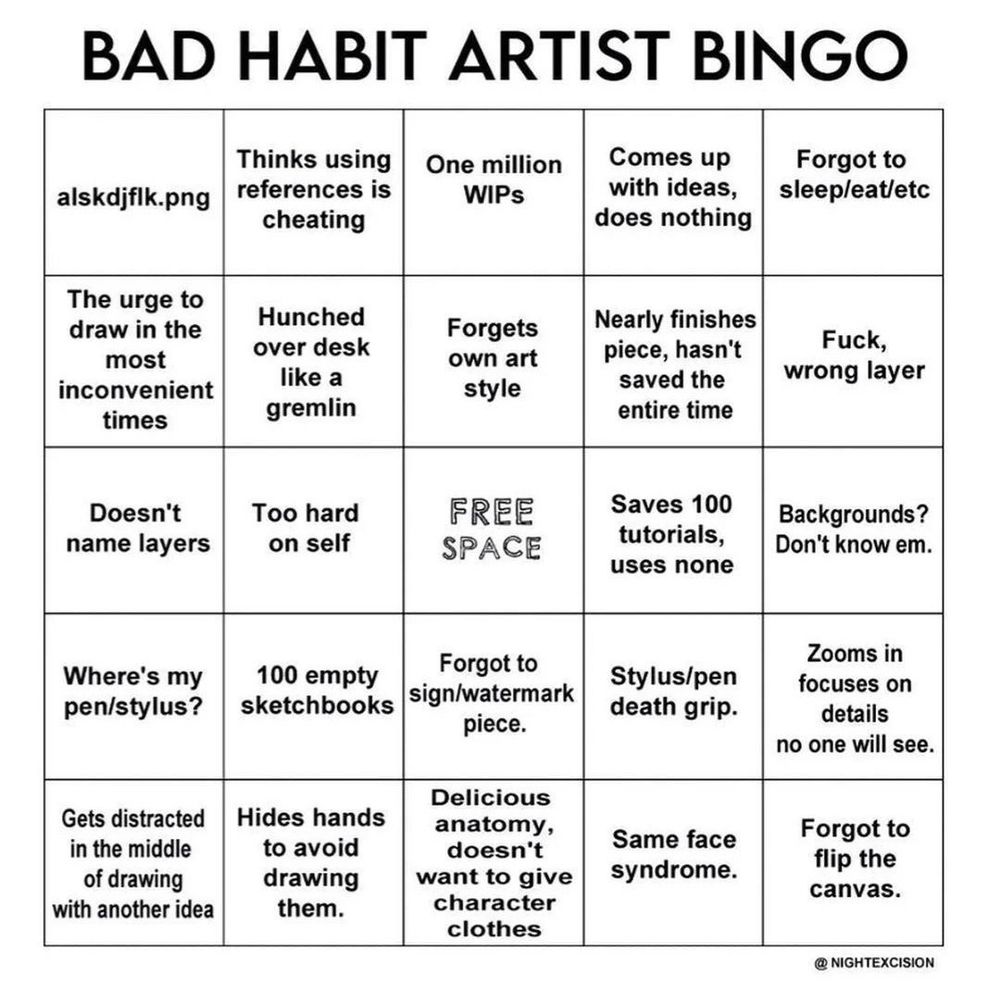 blank copy of artist bingo sheet