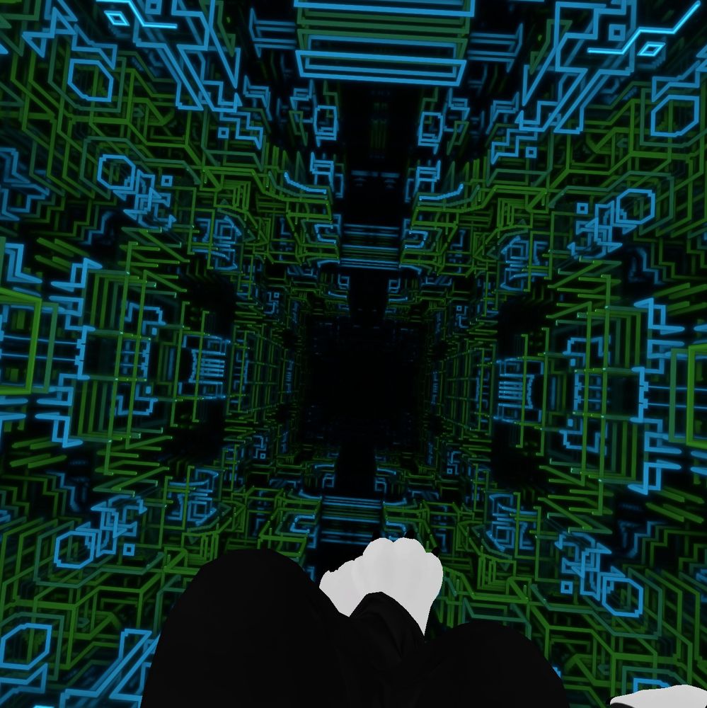 a green and blue fractal geometry tunnel