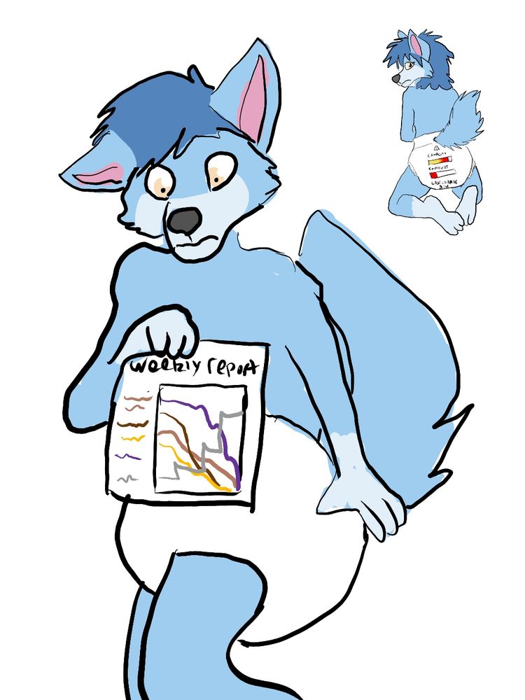 Sora holding up a report from her SMART diapers, the text can't be read but all the lines are going downwards apart from the last which moves up in frequency, probably number of changes a day....