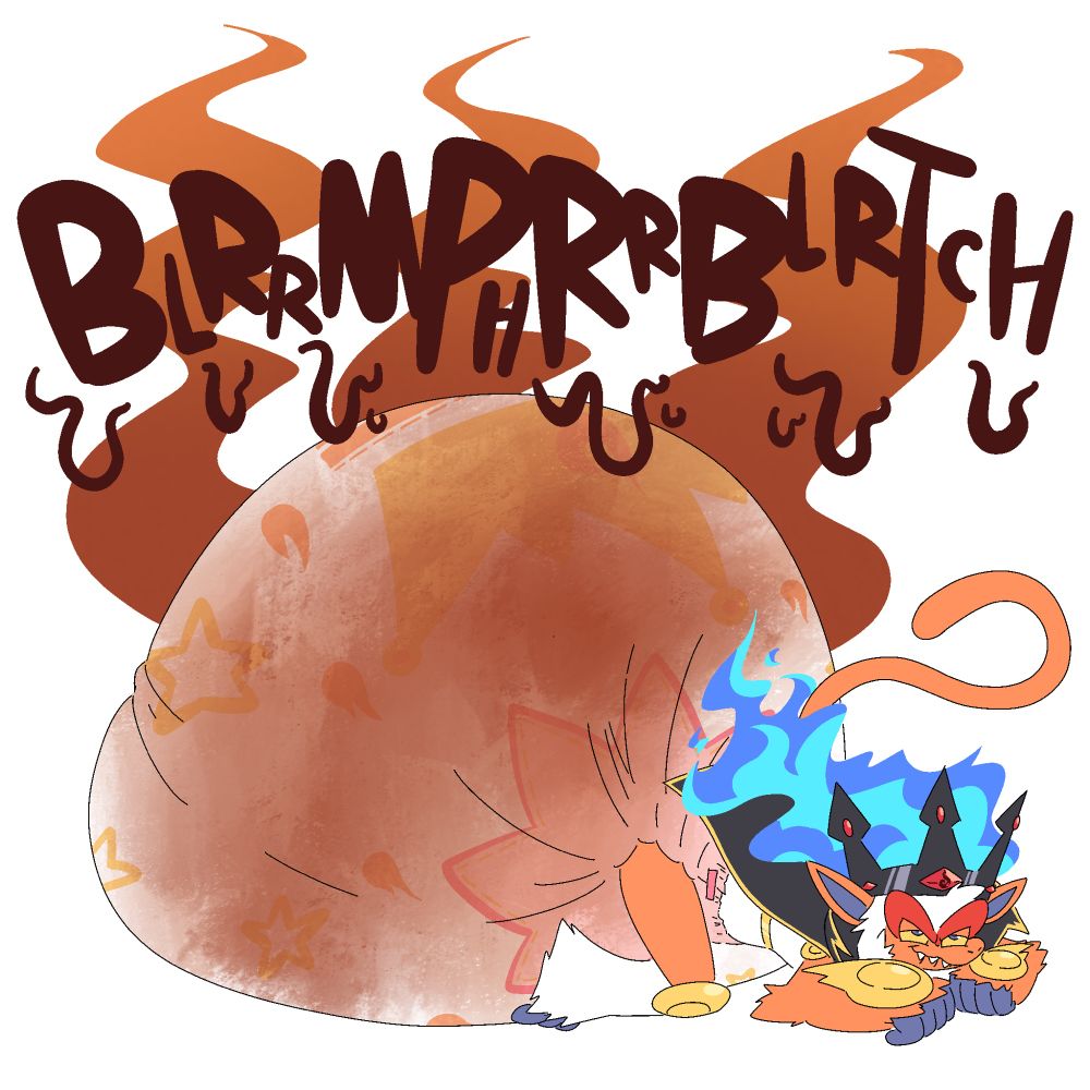 Chance biting his lower lip in pleasure as he unloads a massive mess bloating his pamp up several times bigger than his own body