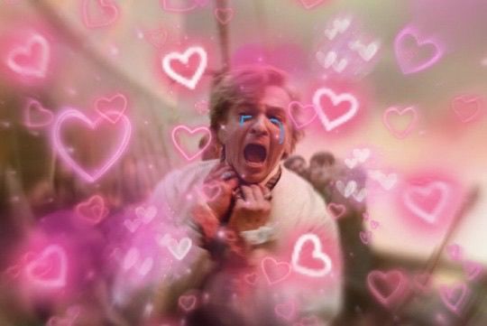 Stede (being hanged in s1e3) with a bunch of cartoon hearts and tears. It sounds weird but he just looks excited okay 