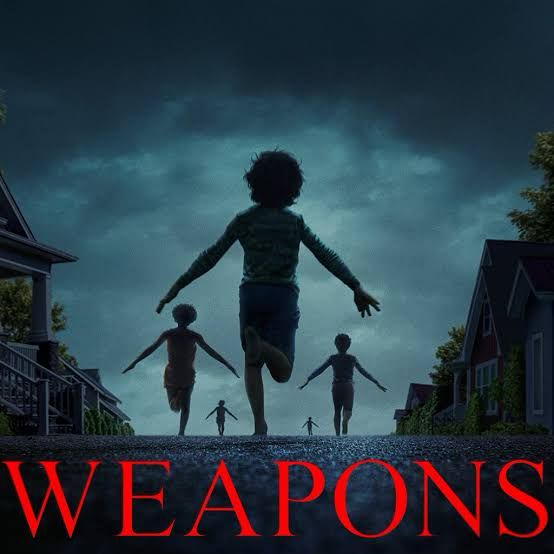 Silhouettes of children running on the poster for the movie Weapons (2025)