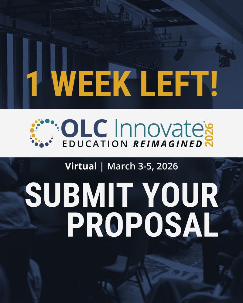Dark graphic for OLC Innovate 2026, reading "One week left! Submit your proposal."