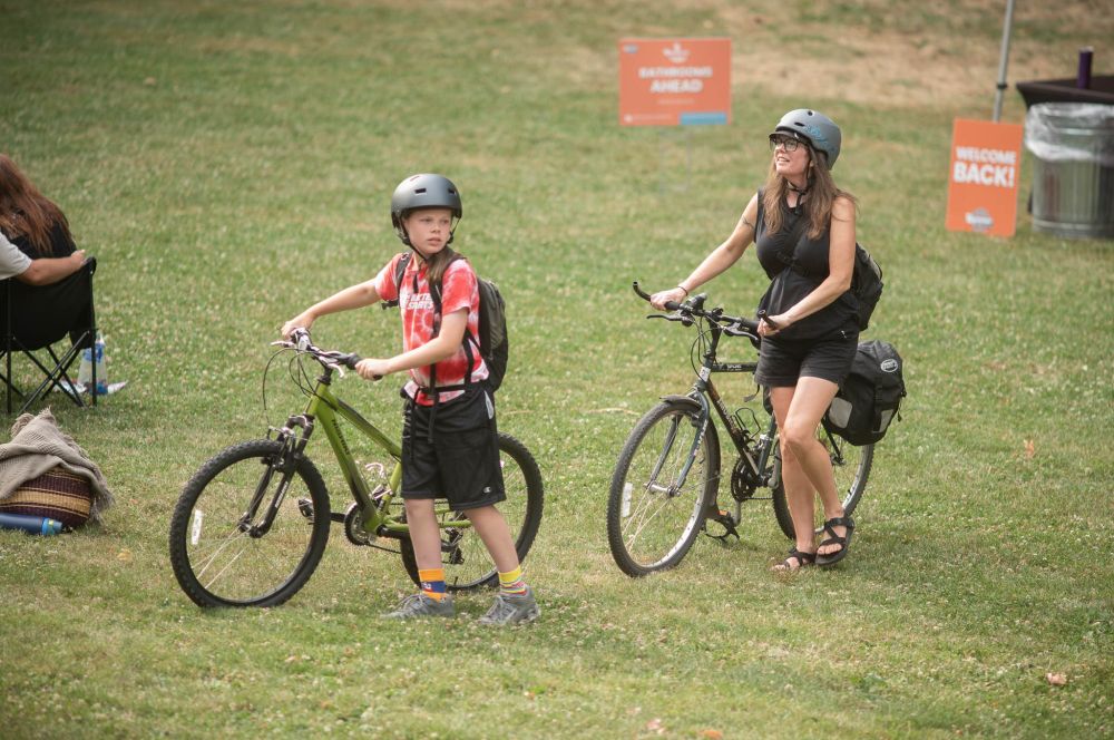 Family arriving to the event on their bikes.