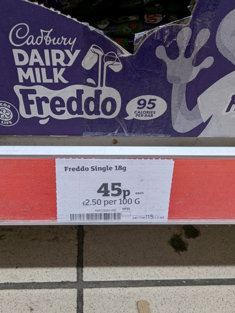 The price of a single Freddo is 45p
