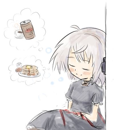 Kagari-chan from Rewrite fast asleep dreaming of canned coffee and pancakes