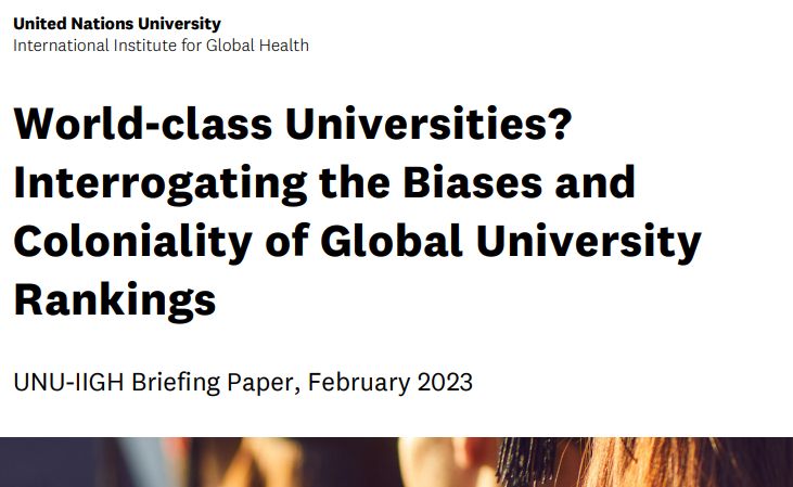 screenshot of the briefing paper called "World class universities? Interrogating the biases and coloniality of global university rankings"