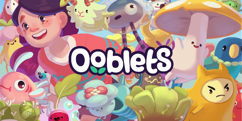 A game called Ooblets. The different species of Ooblets cover the screen. One looks like a mushroom, one has long thin legs and another looks a bit like a bird.