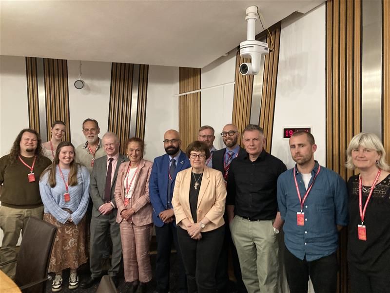 Sarah Boyack MSP with guest speakers and participants at the Scottish Parliament's Cross Party Group on International Development on 29th April 2025