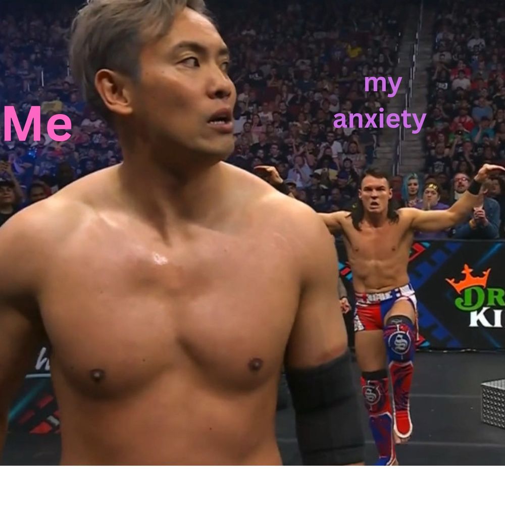 Text with me over okada looking confused  Text withmy anxiety over Mike about to crane kick 