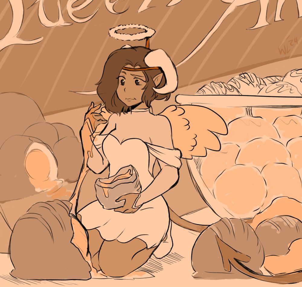 Abby is getting a little messy with some Queen Anne's cordial cheeries~ she's dressed as an angel! 