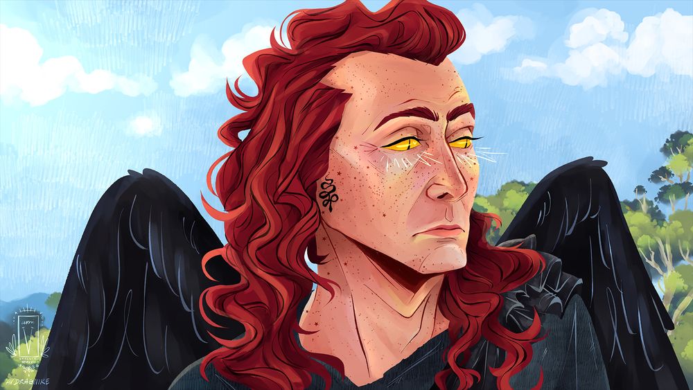 A close-up drawing of Crowley on the wall in Eden.