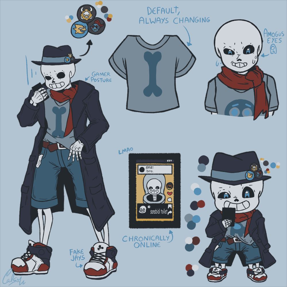 a reference sheet of SigmaGoonDust! Sans, or just Sugma for short. he's an inside joke me and my friends made, and i ended up adopting him as my son bc why not lmao

idk what to tag this lmao