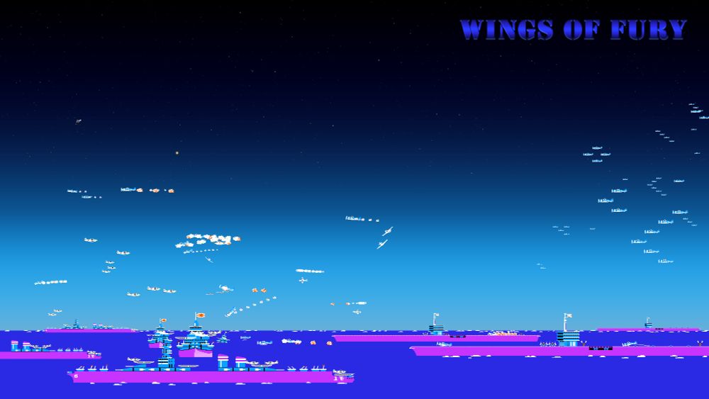 Scene created in Photoshop using graphic sprites from the Apple ][ version of the game, with the exception of the gradient background (it was normally solid black).