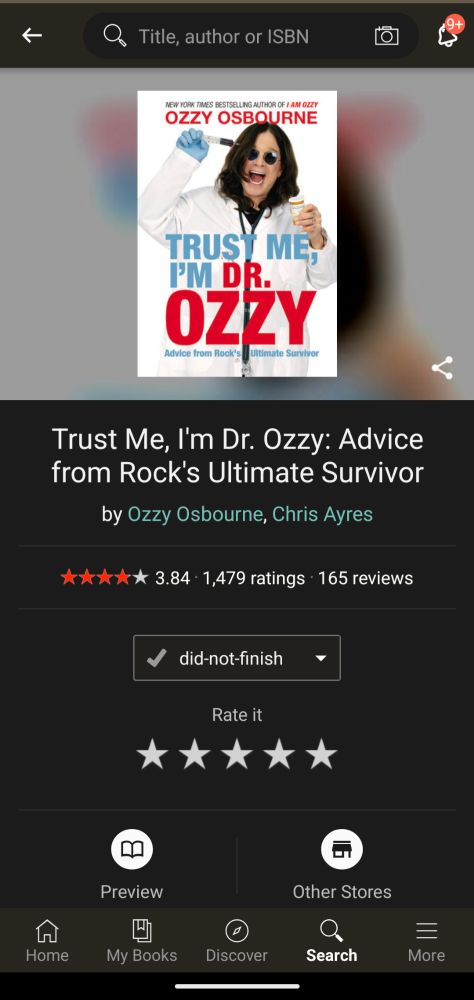 Screenshot of the book "Trust Me, I'm Dr. Ozzy" on Goodreads.