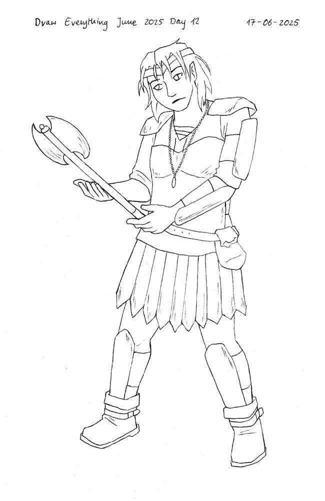 Armoured warrior woman stands with an axe