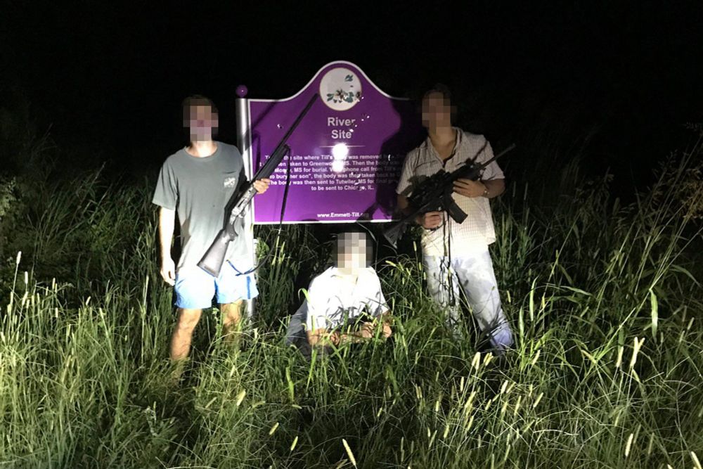 People with guns proudly posing in front of the Emmett Till memorial shot up with bullets 