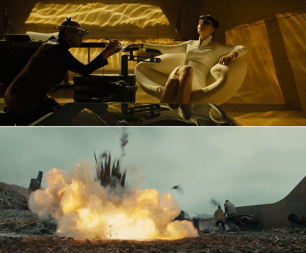 Luv firing her missiles from the moon base down onto a completely accurate depiction of San Diego as she gets her nails done by another Nexus unit in the visual masterpiece Blade Runner 2049.