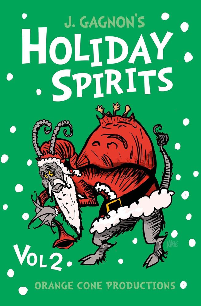 Holiday Spirits Vol 2 features a green cover with a Dr. Suess style Krampus. 