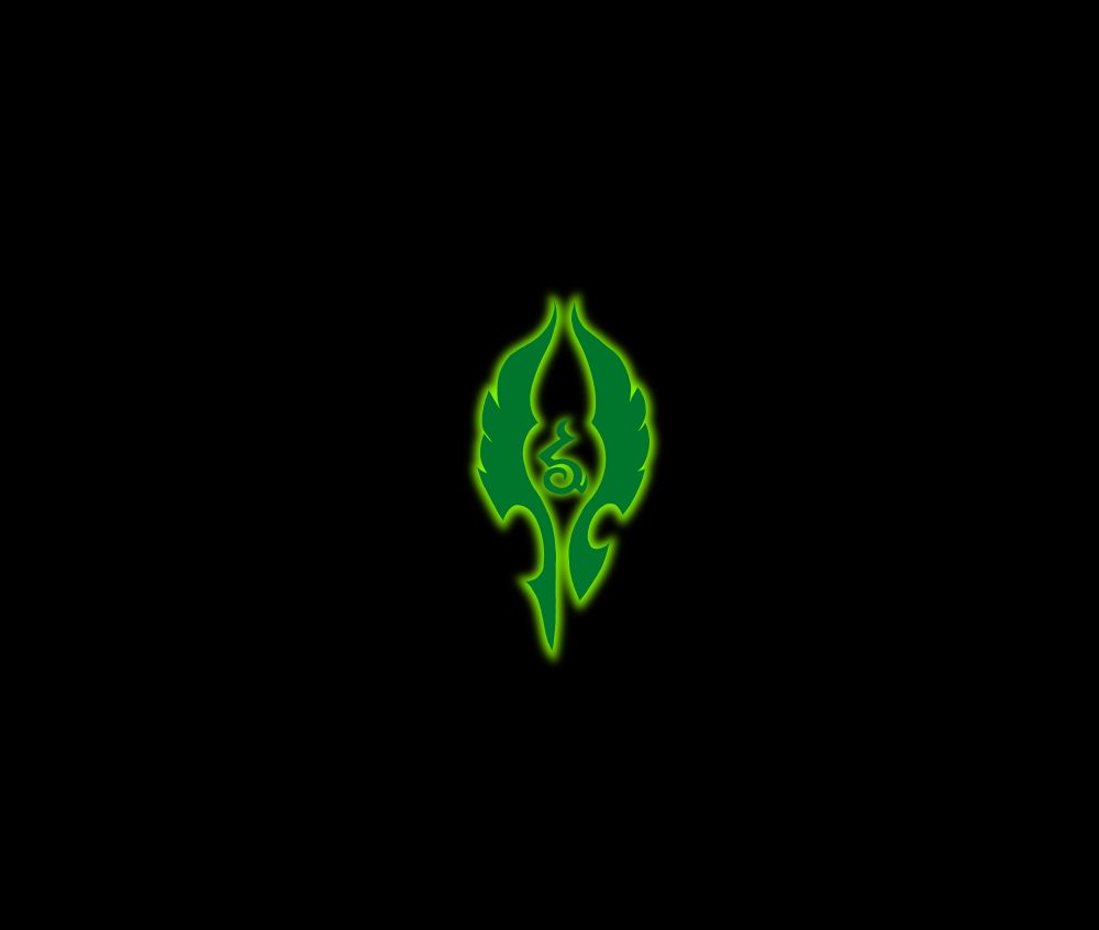 Fel green Sin’dorei/Horde symbol combination and Illidari symbol in the center with a glowing green background. 