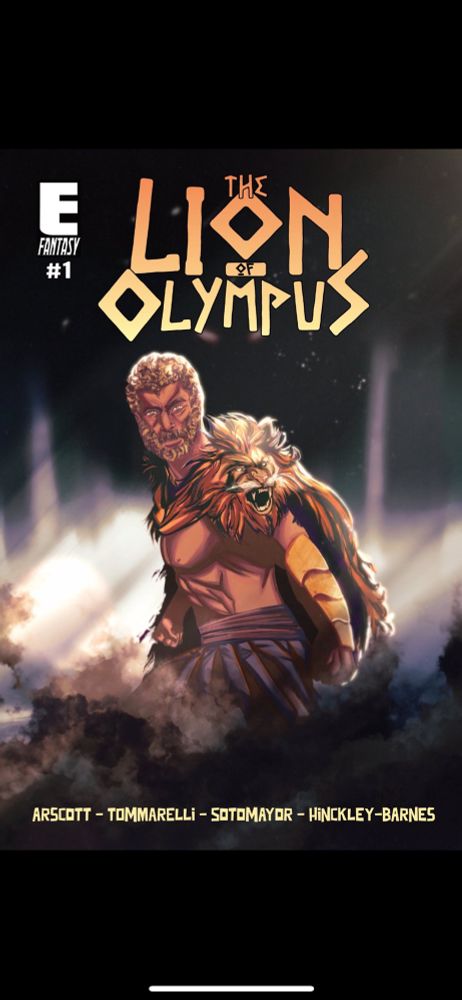 Lion of Olympus cover with Herakles striking a dramatic pose. 