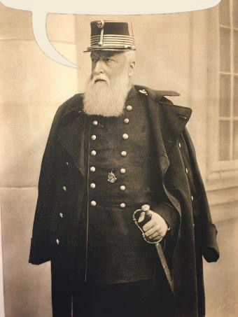 king leoplold ii of belgium with a speach bubble 