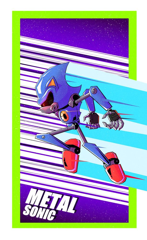 A fanart redesign of Metal Sonic where you can see the bootleg metal sonic plush in the reflection of his eyes.