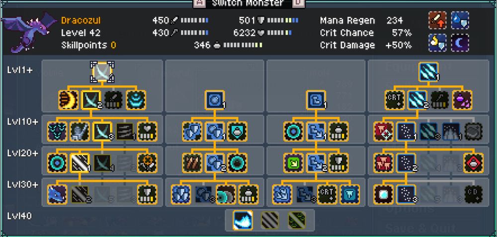 A screenshot of a skill tree from the game Monster Sanctuary