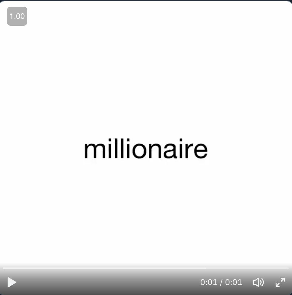 um vídeo pausado com a palavra "millionaire" na tela