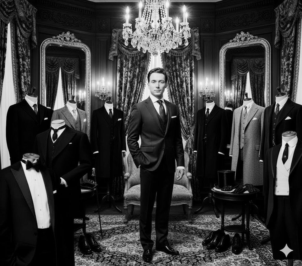 AI  representation of 1912 dressing room, lounge suit