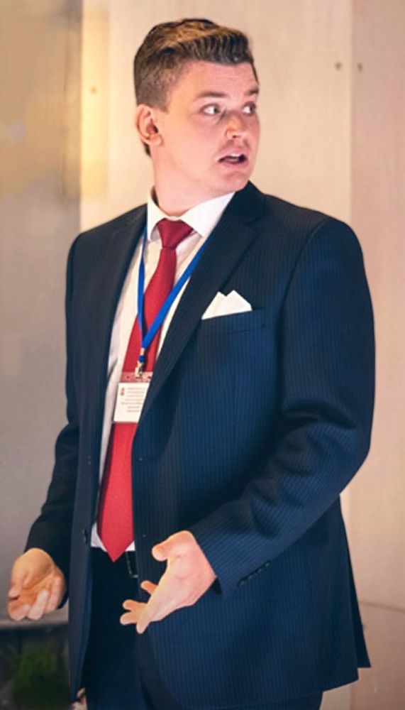 Young man with startled expression