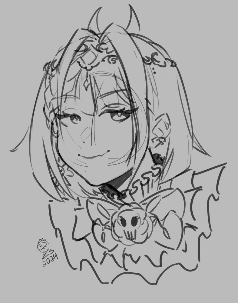 Scribble by Zaryn Scribbles of a smug looking Cierna (a VTuber on Twitch https://www.twitch.tv/cierna/ )