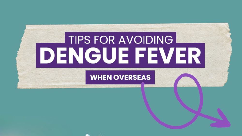 Decorative tile that says: "Tips for avoiding dengue fever while overseas."