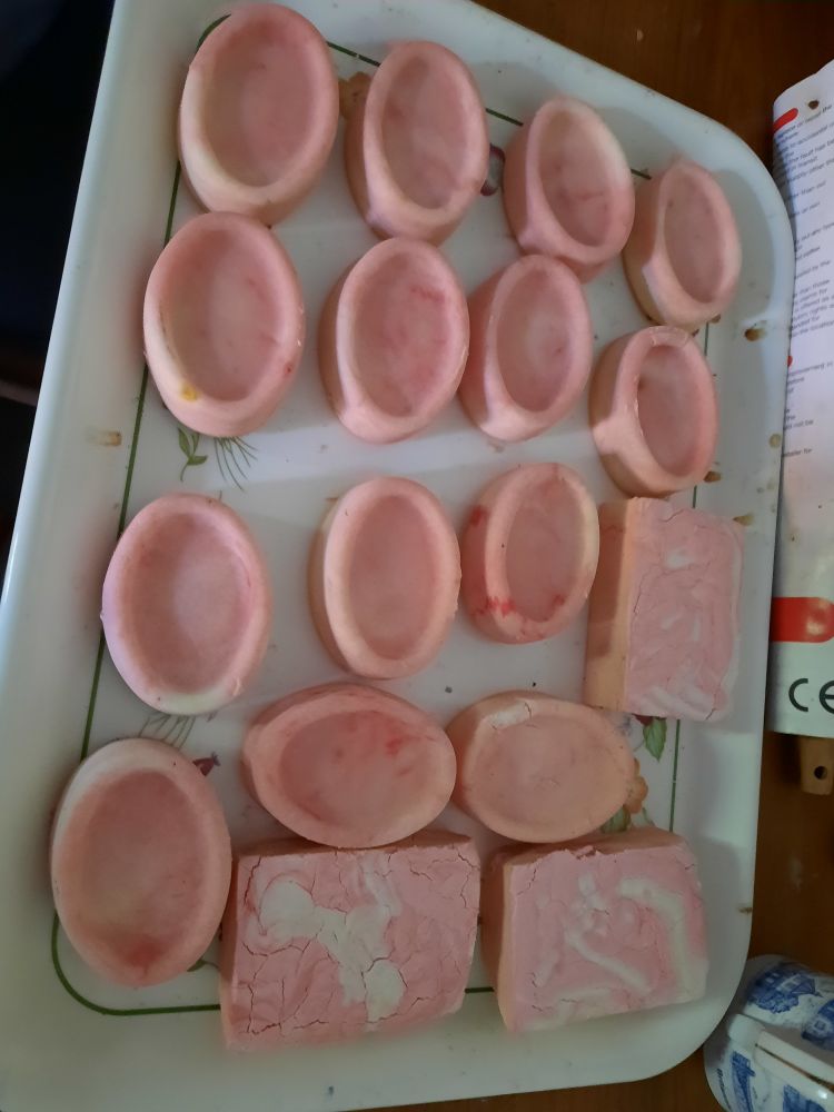 Pink and yellow swirled soap bars