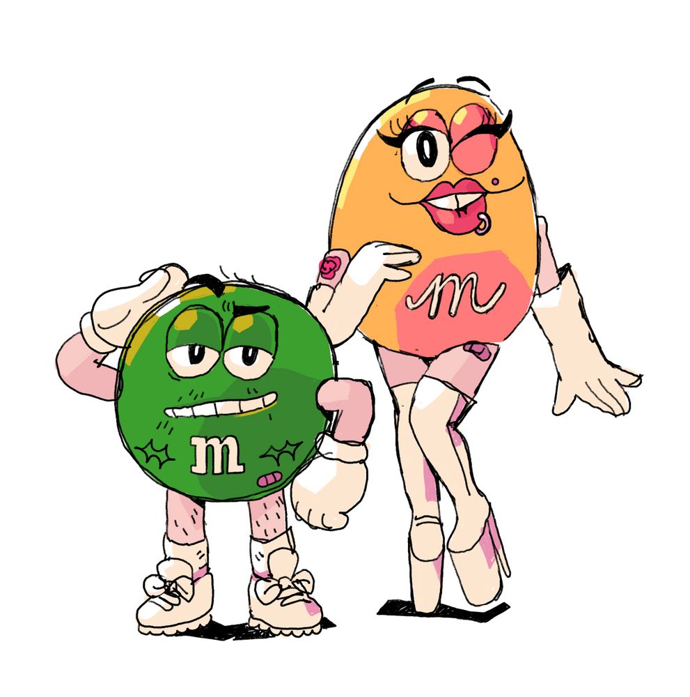 the green and yellow M&Ms drawn with conspicuous transgender markers