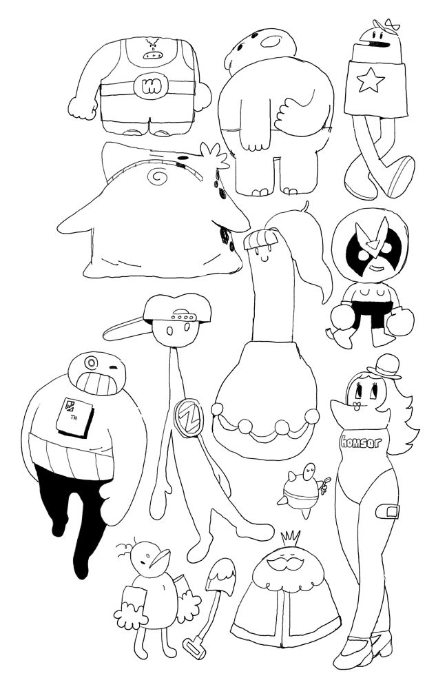 a sketch of the principal cast of the homestar runner cartoons