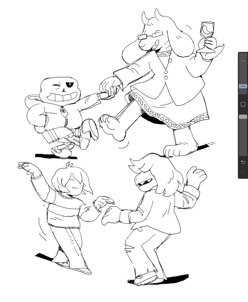 Sans and Toriel and Kris and Susie all dancing