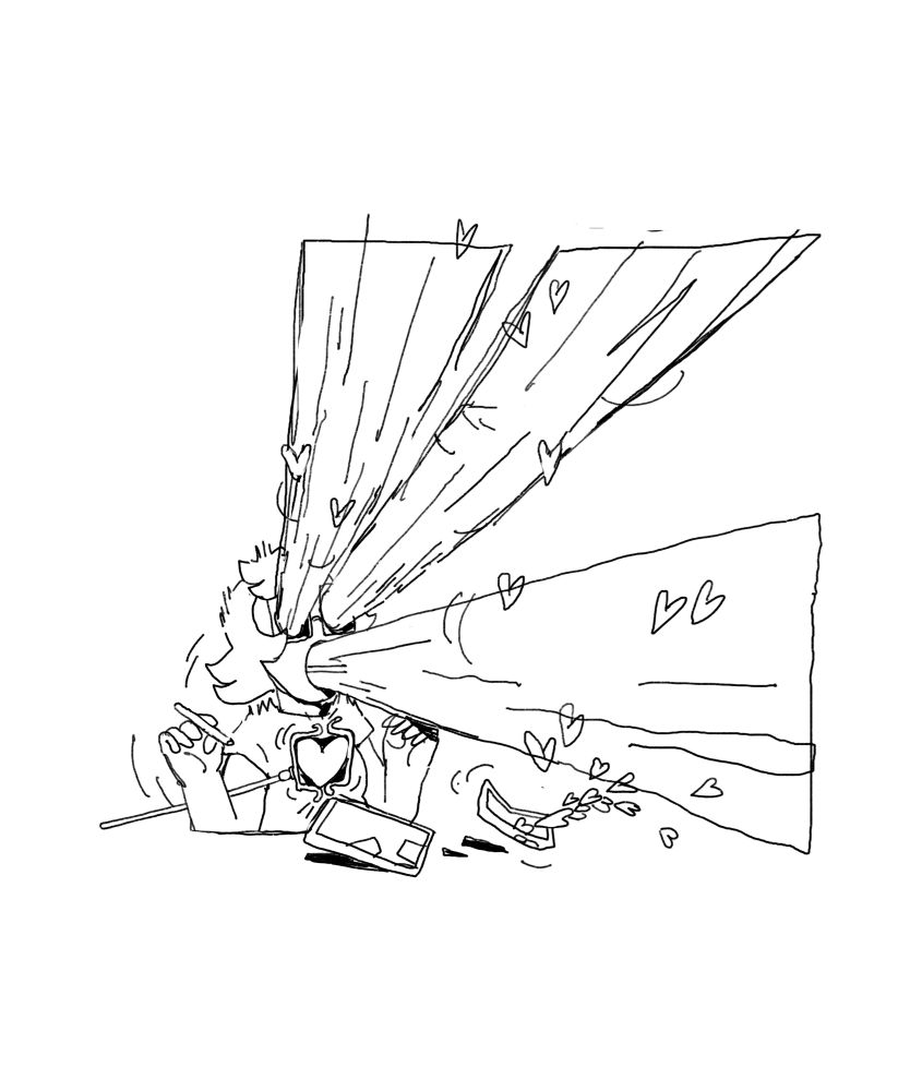 panel 3: energy beams explode from Emma’s eyes and mouth, sweeping away all the messages now represented as a cloud of fluttering cartoon hearts. Emma’s heart grows three sizes that day.