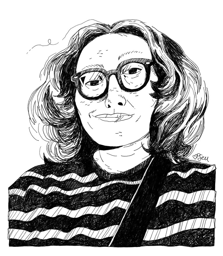 A black and white self portrait of Emma.