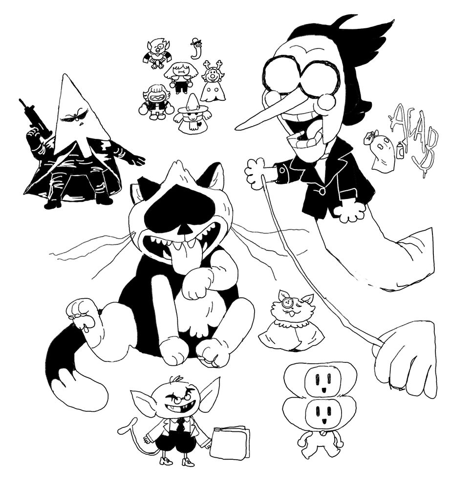 Sketches of characters from the first two chapters of Deltarune