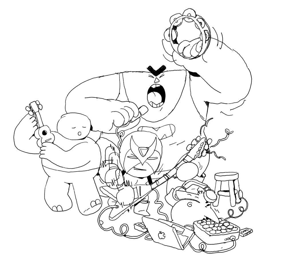 strong bad, strong sad, strong mad, and the cheat playing music together