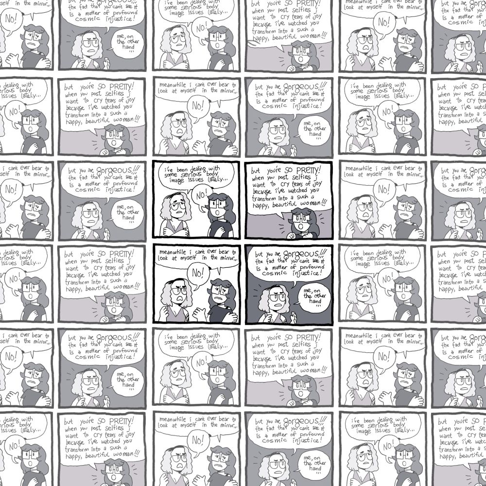The comic, zoomed out further to show it repeating more