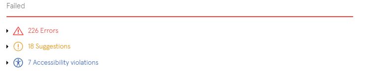 screenshot showing 226 errors